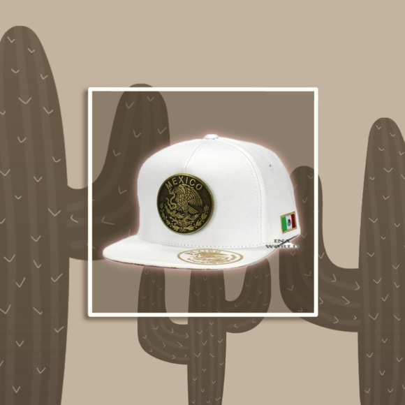 Mexican Hat Mexico Metallic Brass Eagle Logo Snapback Flat Bill Baseball Cap - Picture 1 of 8